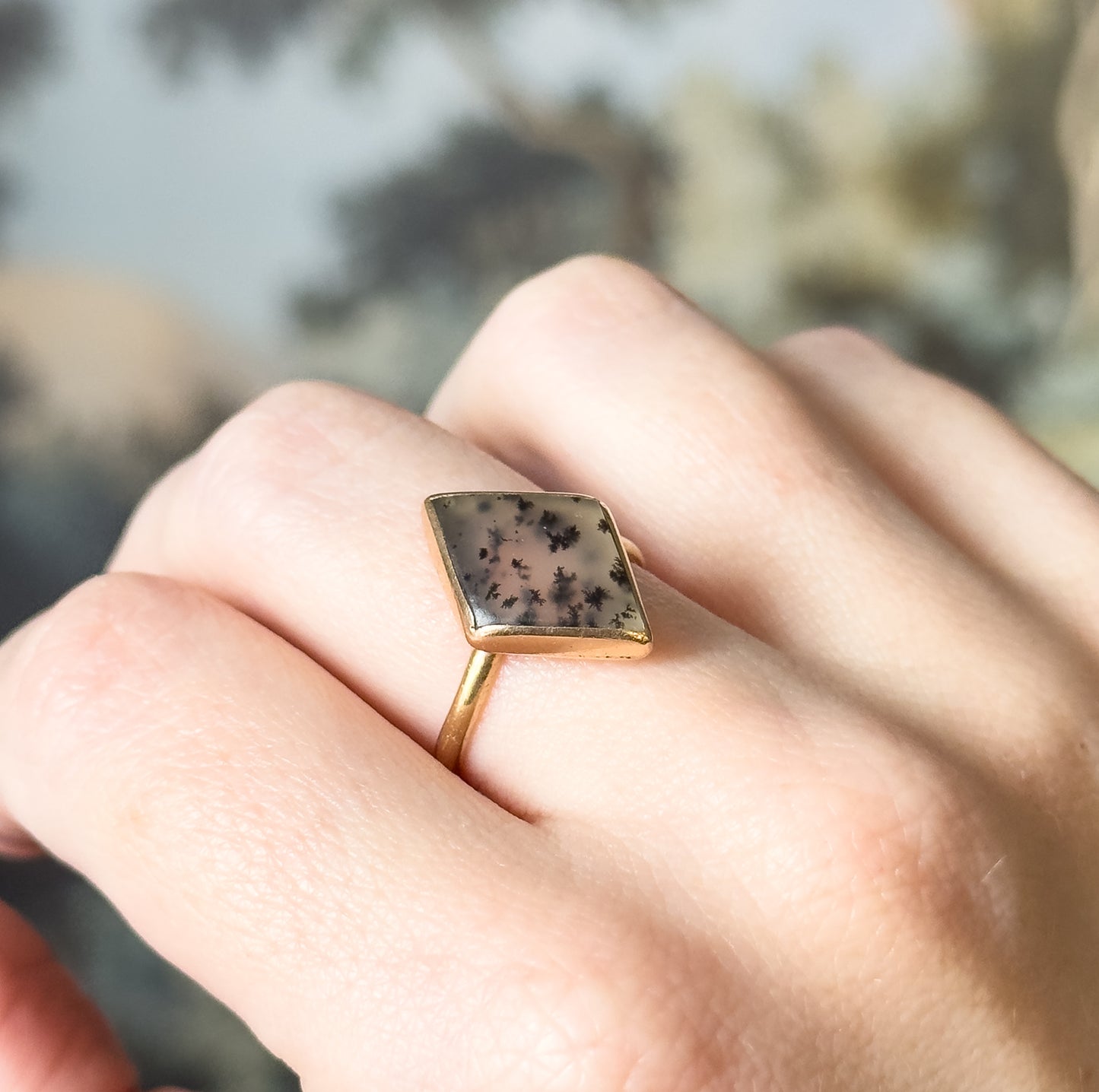 Vintage Dendritic Agate Ring in 10K Yellow Gold
