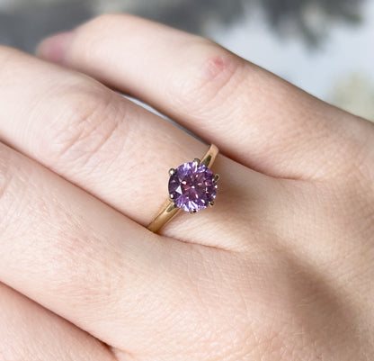 Vintage Synthetic Purple Sapphire Solitaire Ring in Gold