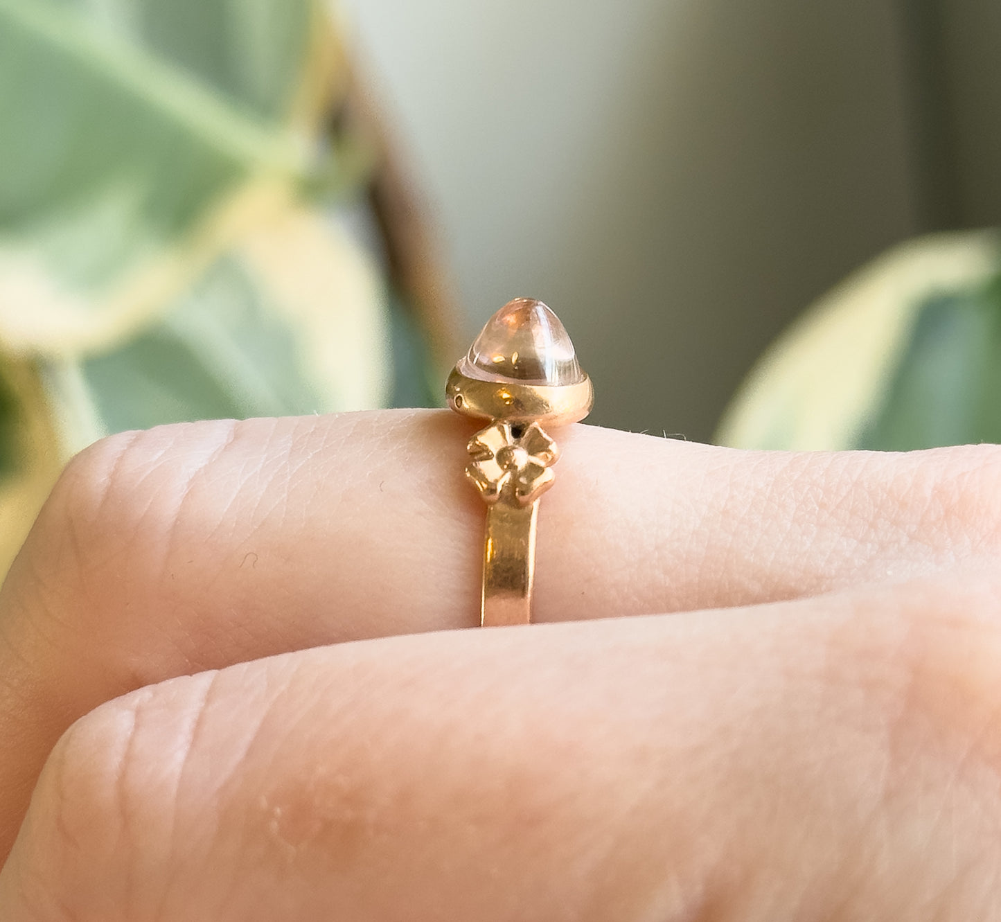 Vintage Russian Ring with Pink Cabochon Quartz in Rose Gold