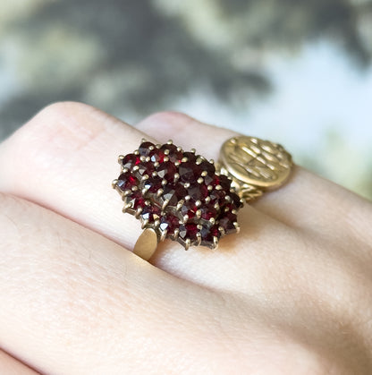 Art Deco Rose Cut Garnet Cluster Ring in 800 Silver