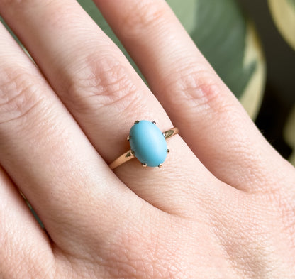 Antique Turquoise Glass Gem Ring in 10K Gold