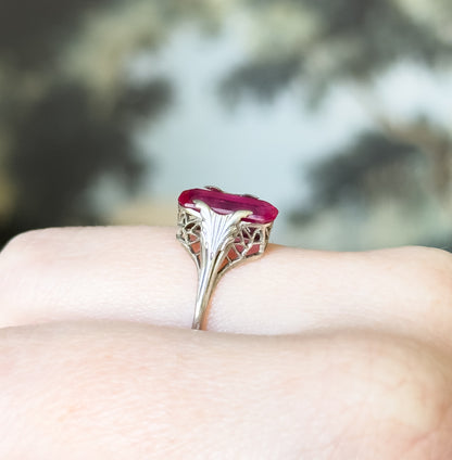 Art Deco Lab-Created Ruby Ring in 14K White Gold