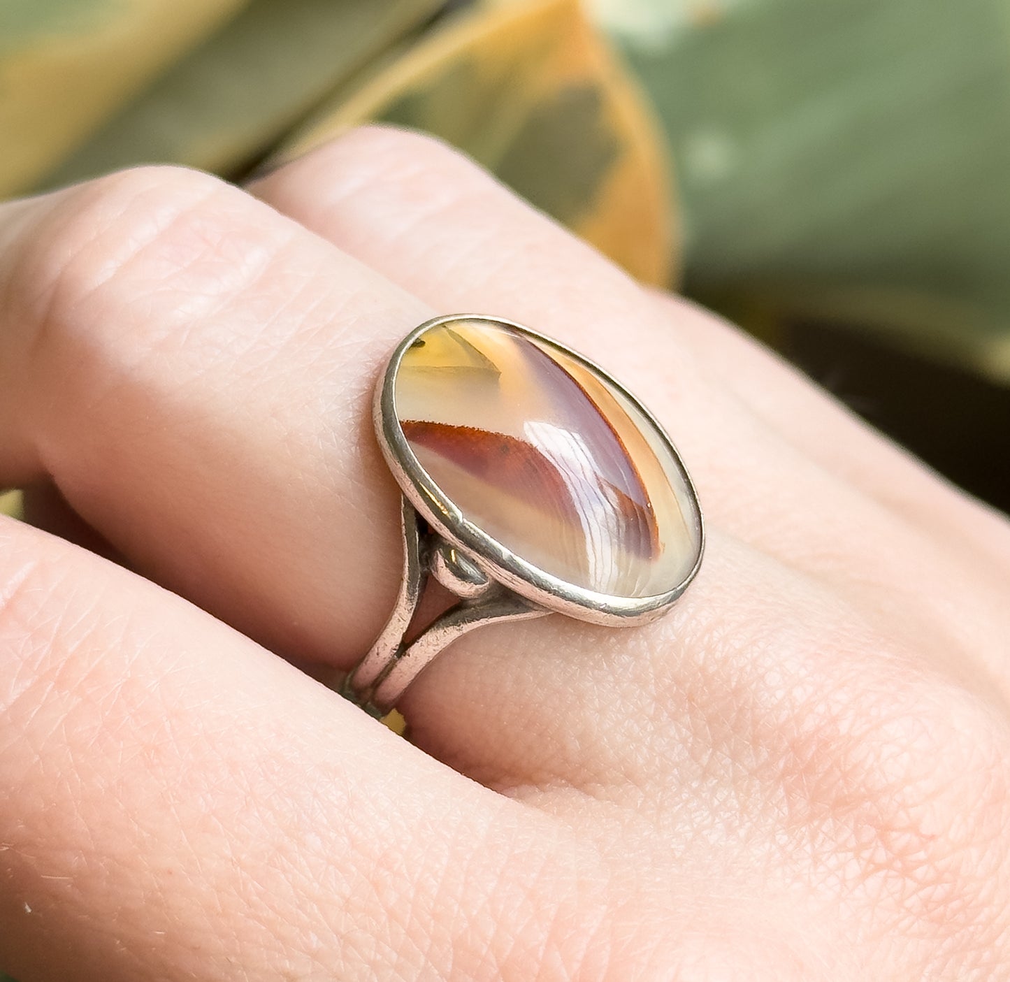 Vintage Striated Agate Ring in Silver