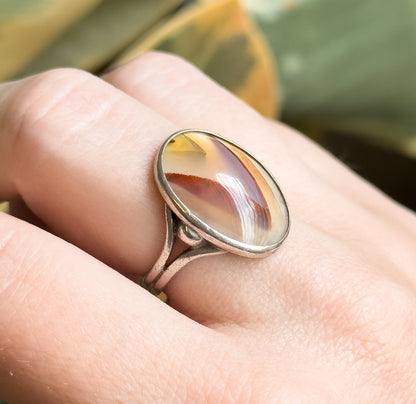 Vintage Striated Agate Ring in Silver