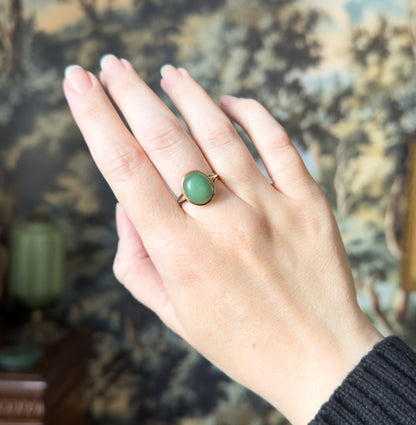 Mid-Century Jade Cabochon Ring in 10K Yellow Gold