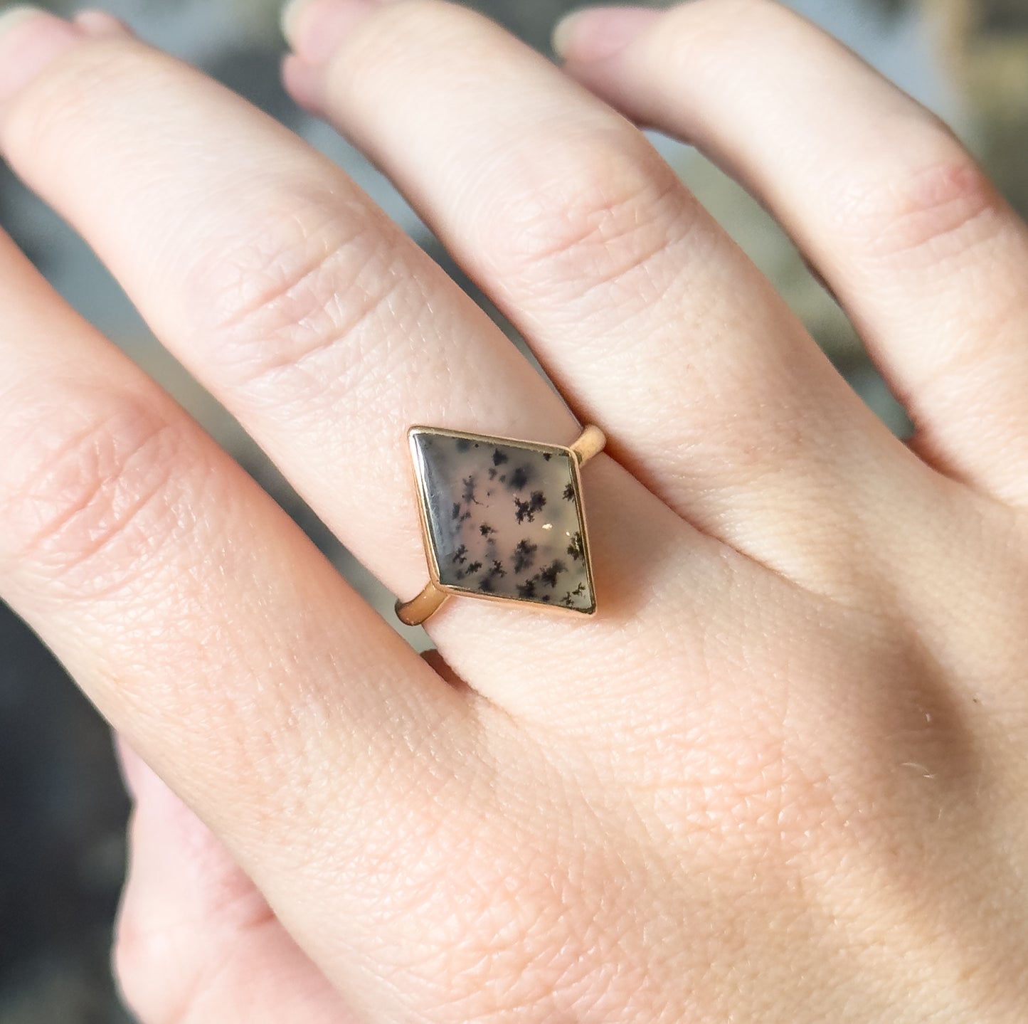 Vintage Dendritic Agate Ring in 10K Yellow Gold