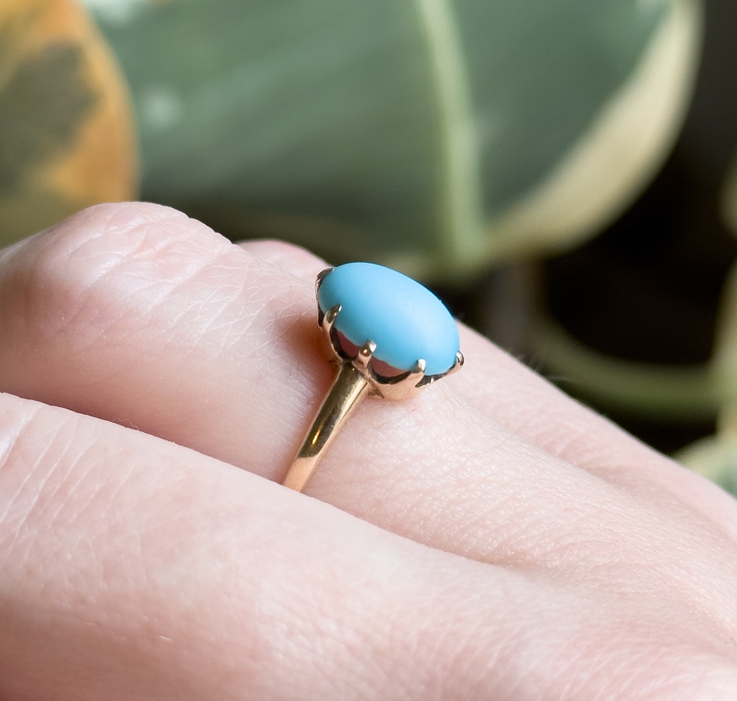 Antique Turquoise Glass Gem Ring in 10K Gold