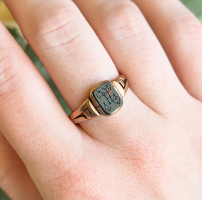 Victorian Bloodstone Signet Ring "H" in Rose Gold