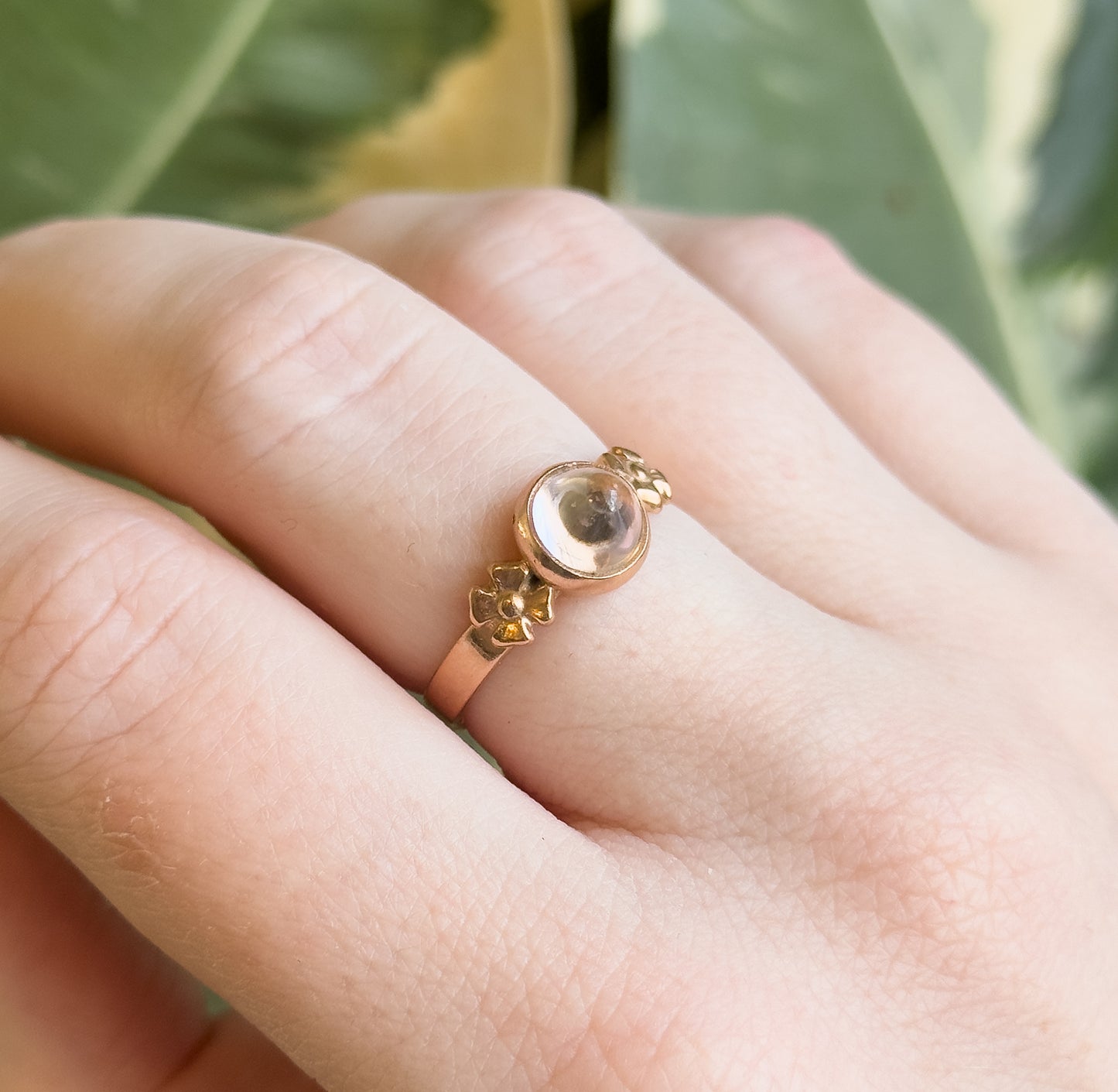 Vintage Russian Ring with Pink Cabochon Quartz in Rose Gold