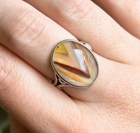 Vintage Striated Agate Ring in Silver