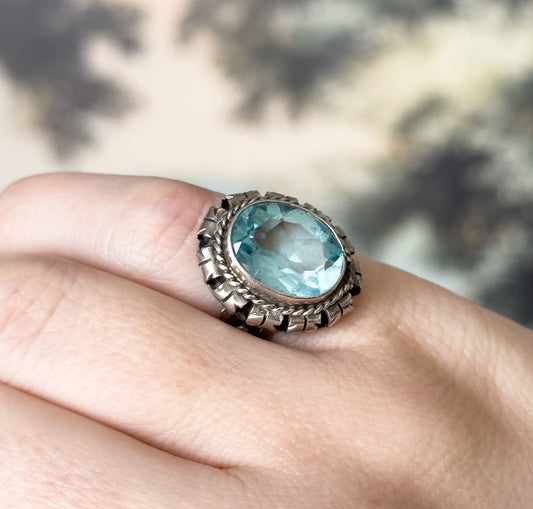 Vintage Blue Paste Handmade Ring in Silver