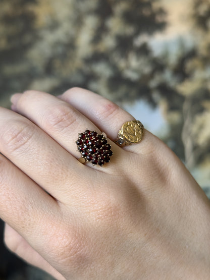 Art Deco Rose Cut Garnet Cluster Ring in 800 Silver