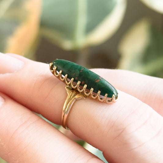 Antique Bloodstone Navette Ring in Gold