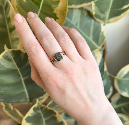Victorian Bloodstone Signet Ring "H" in Rose Gold