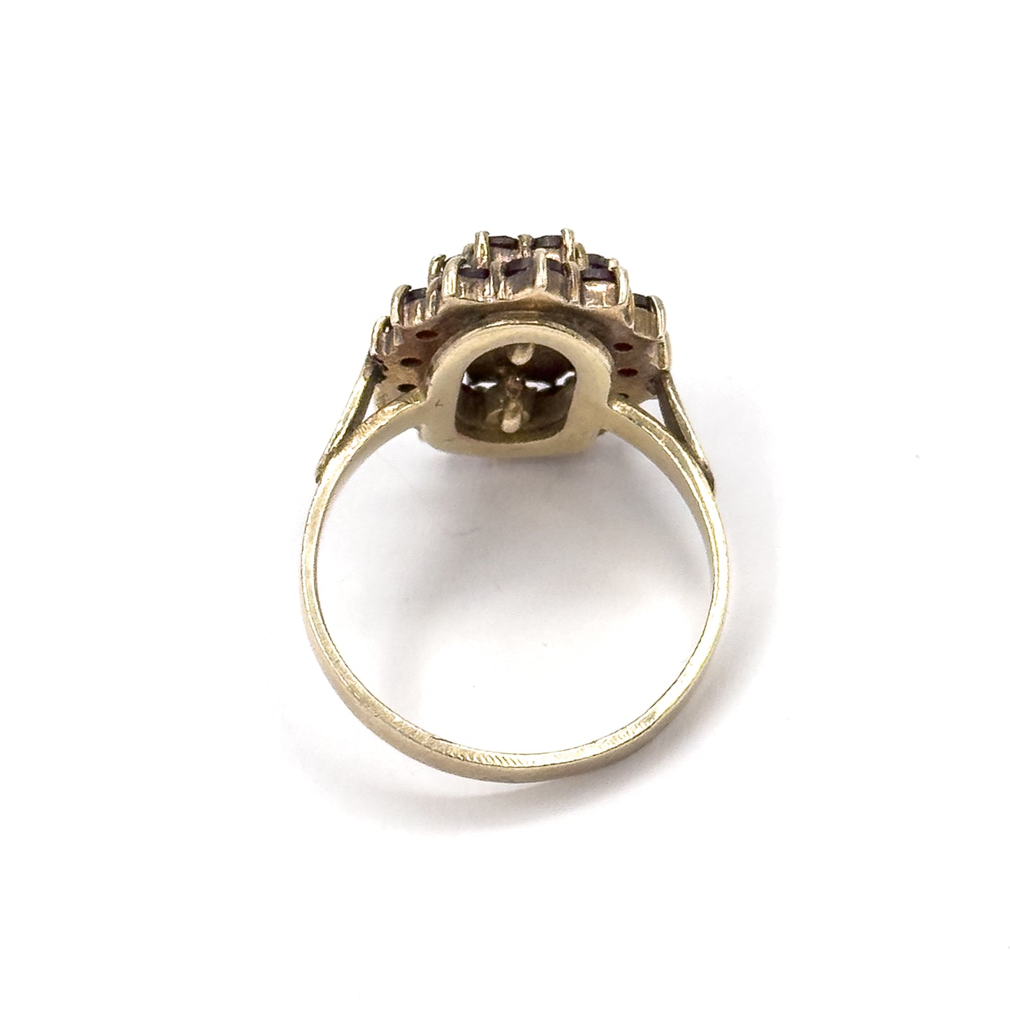 Art Deco Rose Cut Garnet Cluster Ring in 800 Silver