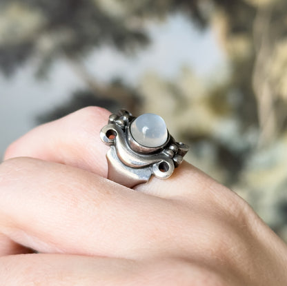 Arts & Crafts Moonstone Cabochon Ring in Sterling Silver