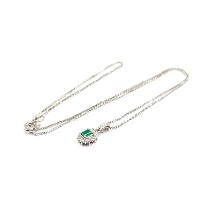Petite Emerald & Diamond Halo Pendant in Platinum