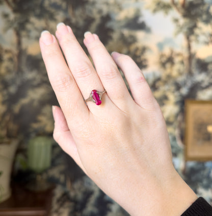 Art Deco Lab-Created Ruby Ring in 14K White Gold
