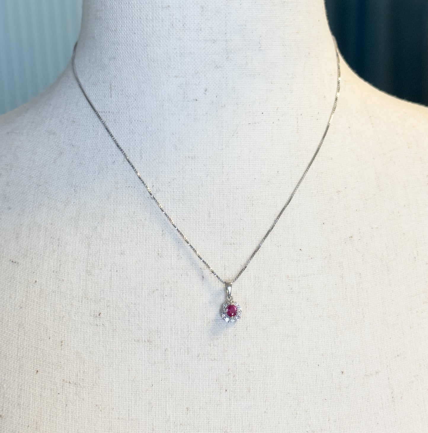 Vintage Ruby & Diamond Halo Pendant in 900 Platinum