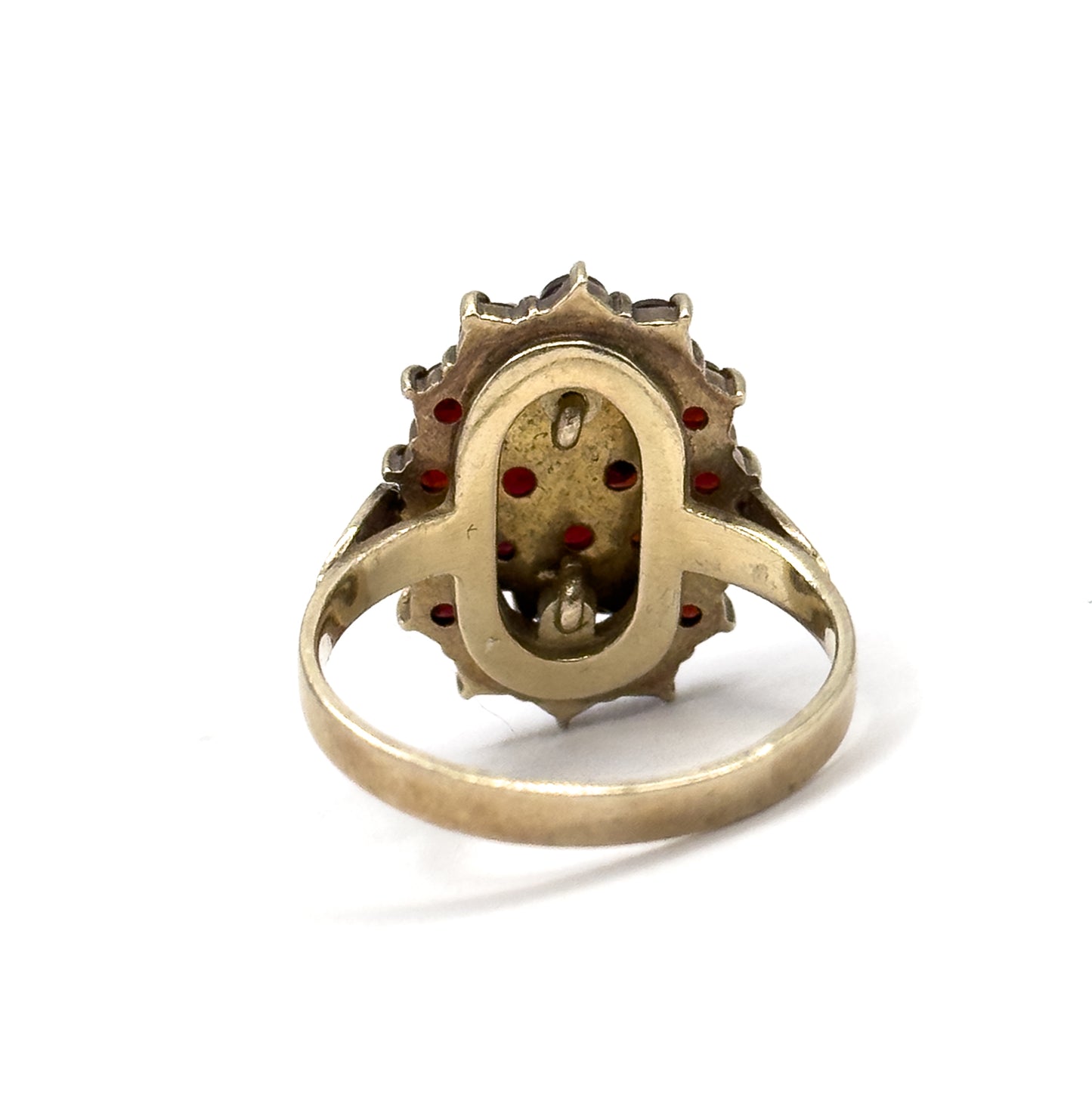 Art Deco Rose Cut Garnet Cluster Ring in 800 Silver