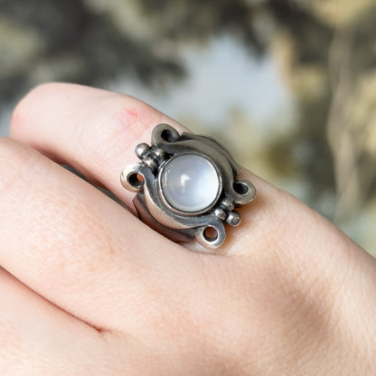 Arts & Crafts Moonstone Cabochon Ring in Sterling Silver