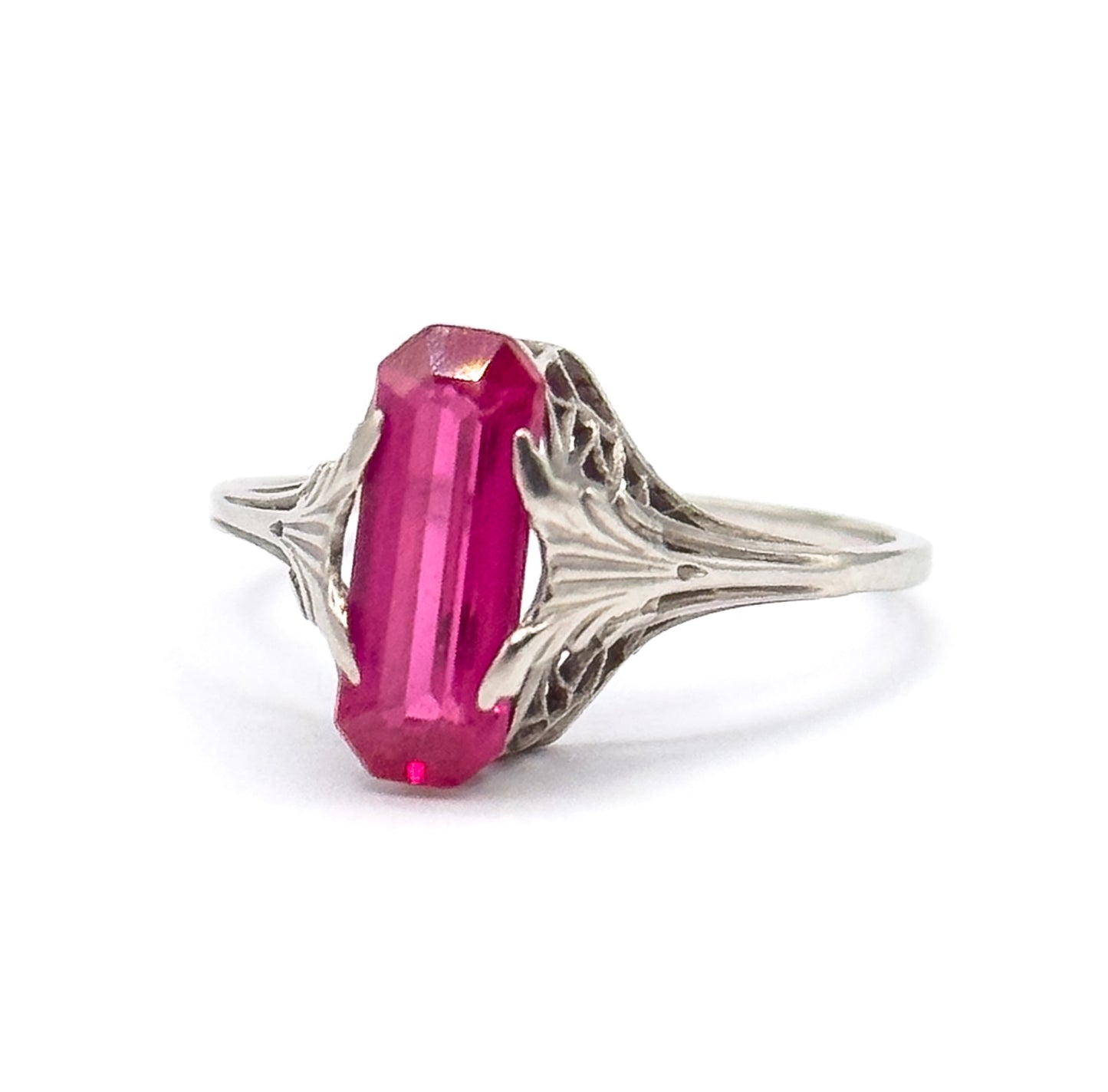 Art Deco Lab-Created Ruby Ring in 14K White Gold