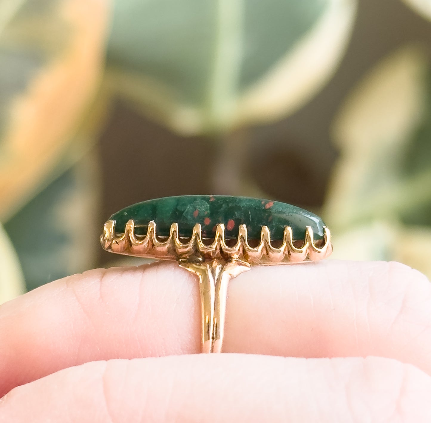 Antique Bloodstone Navette Ring in Gold