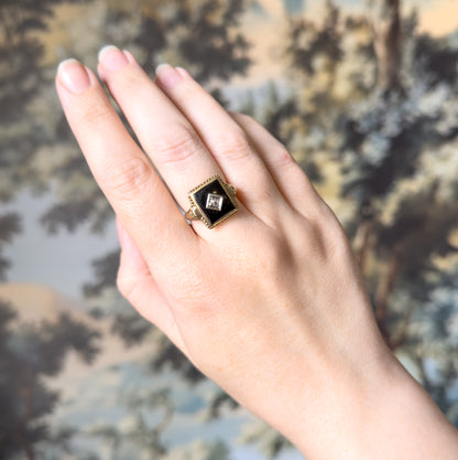Art Deco Onyx & Old Mine Diamond Ring in 10K Gold