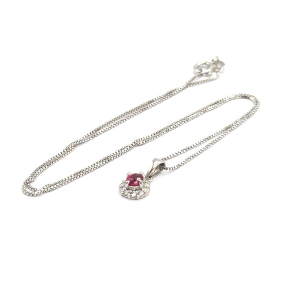 Vintage Ruby & Diamond Halo Pendant in 900 Platinum