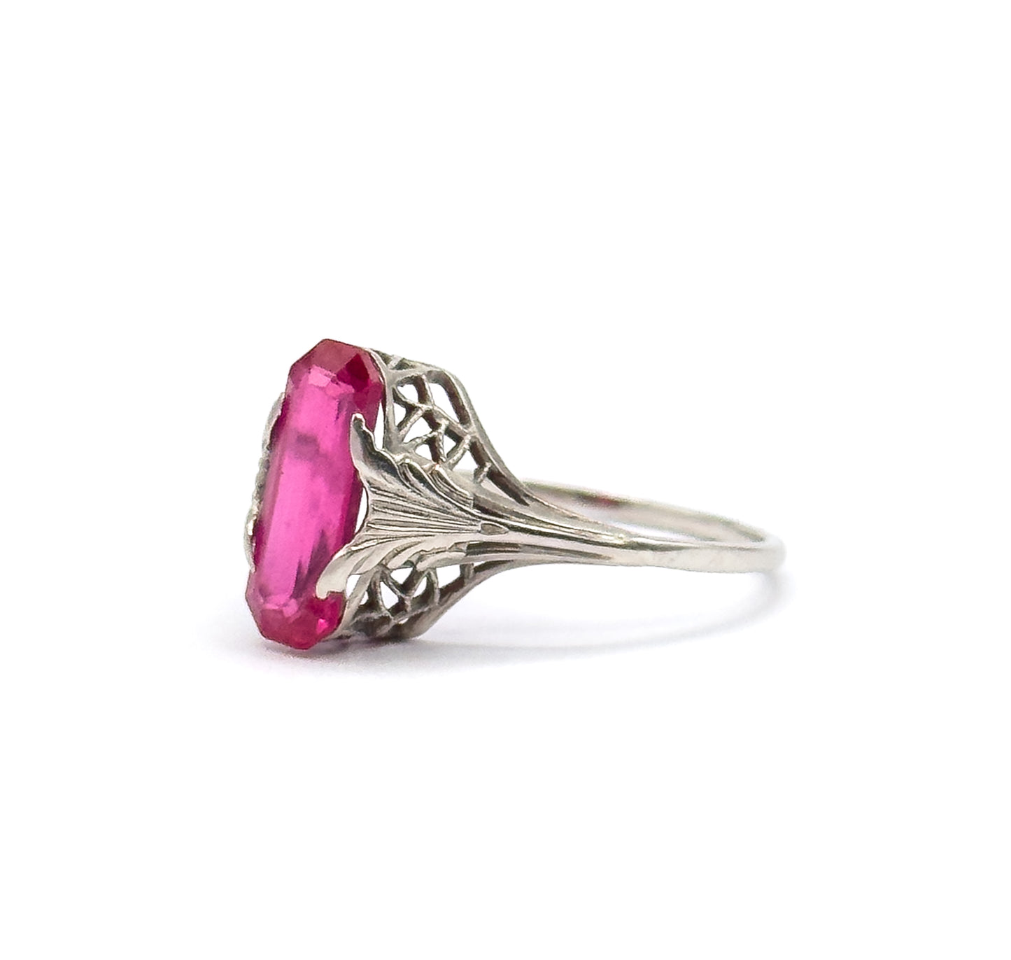 Art Deco Lab-Created Ruby Ring in 14K White Gold
