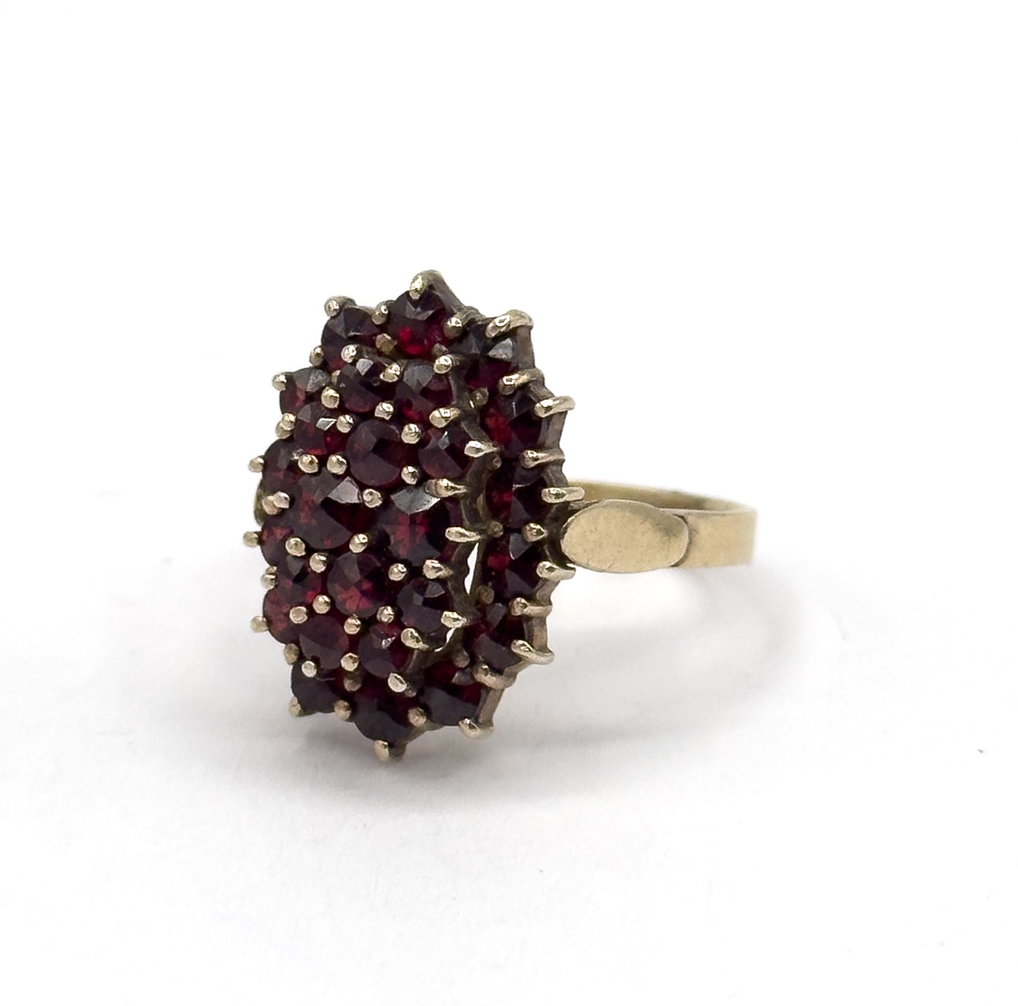 Art Deco Rose Cut Garnet Cluster Ring in 800 Silver