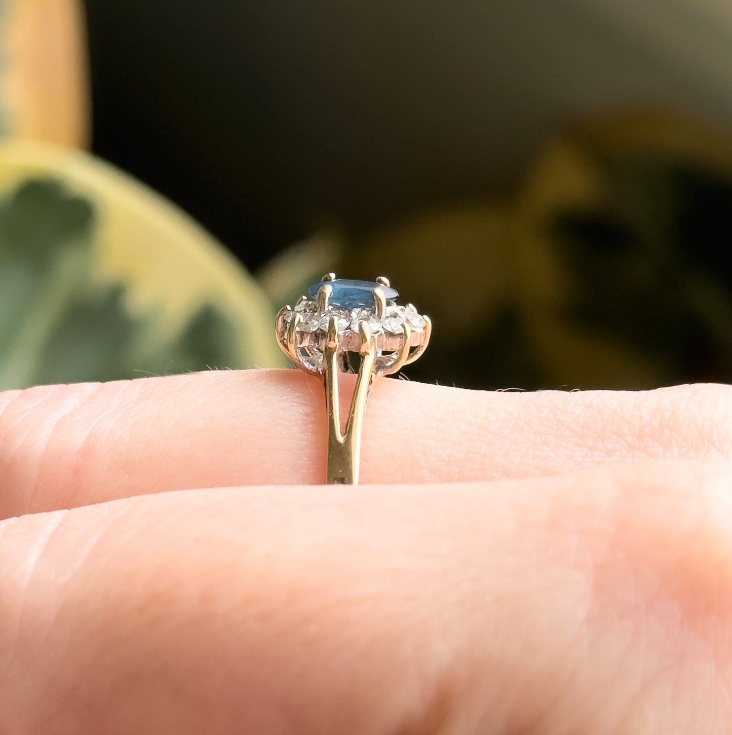 Vintage Oval Sapphire Ring with Synthetic Gem Halo in 10K Gold