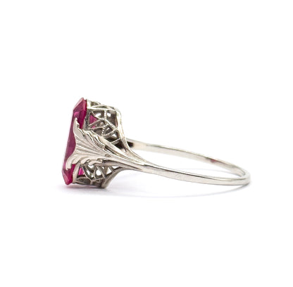Art Deco Lab-Created Ruby Ring in 14K White Gold