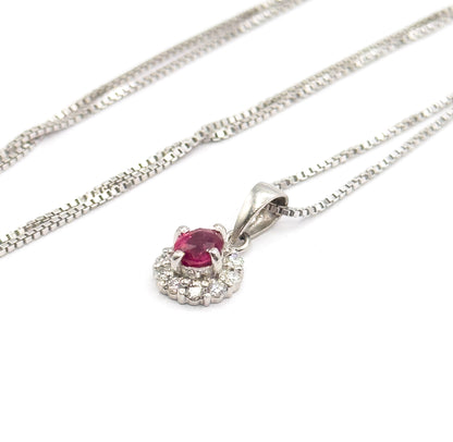 Vintage Ruby & Diamond Halo Pendant in 900 Platinum