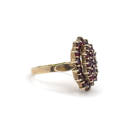 Art Deco Rose Cut Garnet Cluster Ring in 800 Silver