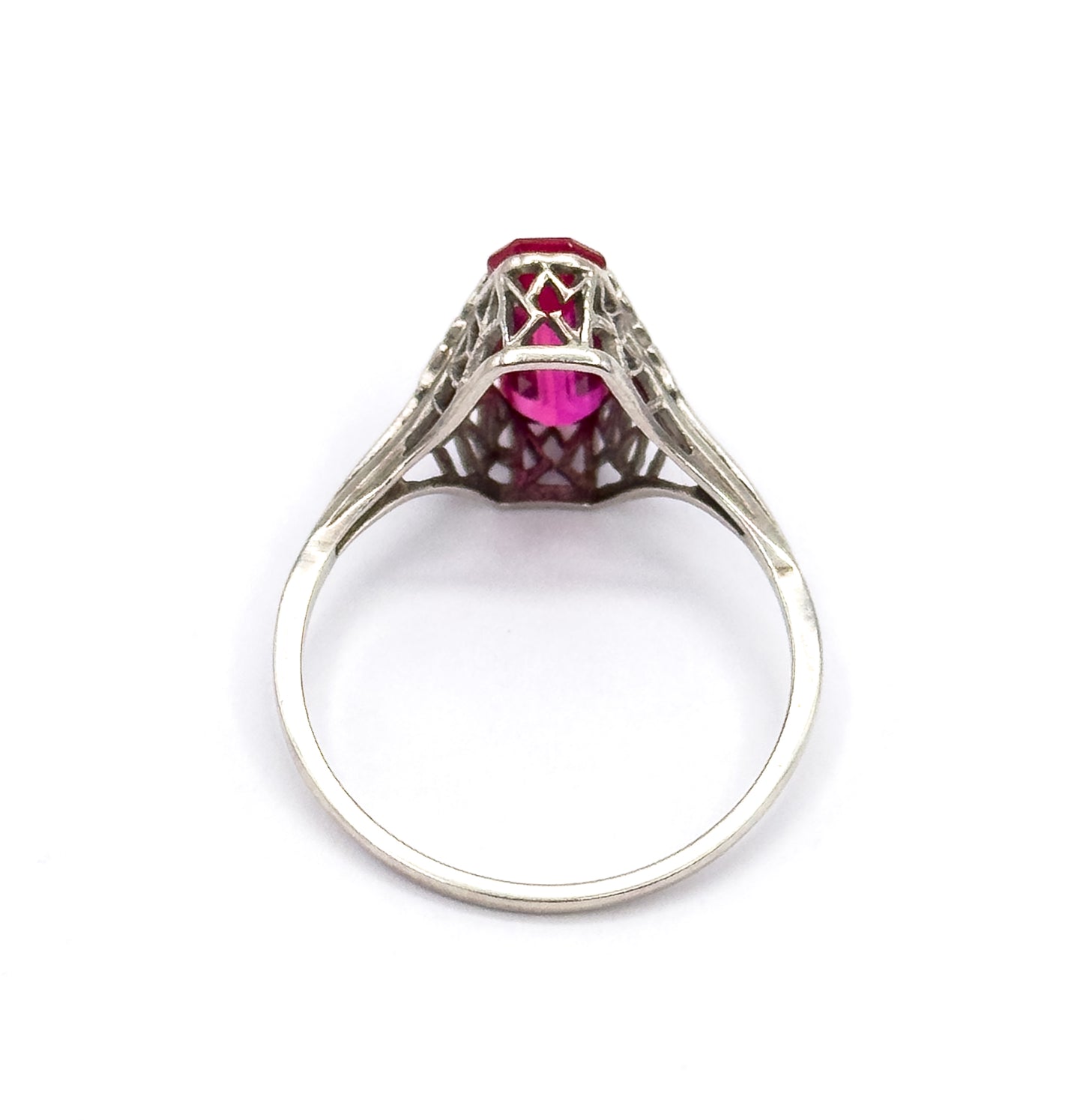 Art Deco Lab-Created Ruby Ring in 14K White Gold