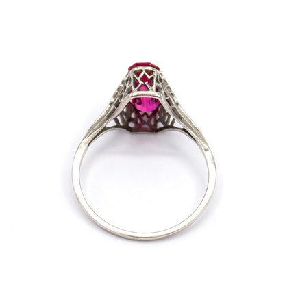 Art Deco Lab-Created Ruby Ring in 14K White Gold