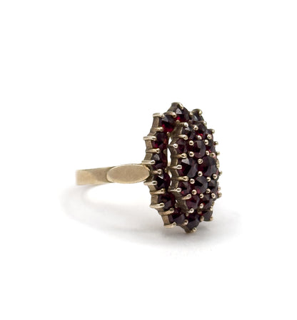 Art Deco Rose Cut Garnet Cluster Ring in 800 Silver