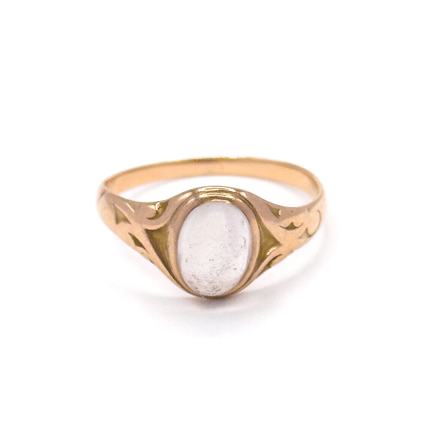 Edwardian Crystal Quartz Cabochon Ring in 10K Yellow Gold - AS IS