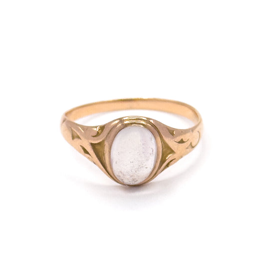 Edwardian Crystal Quartz Cabochon Ring in 10K Yellow Gold - AS IS