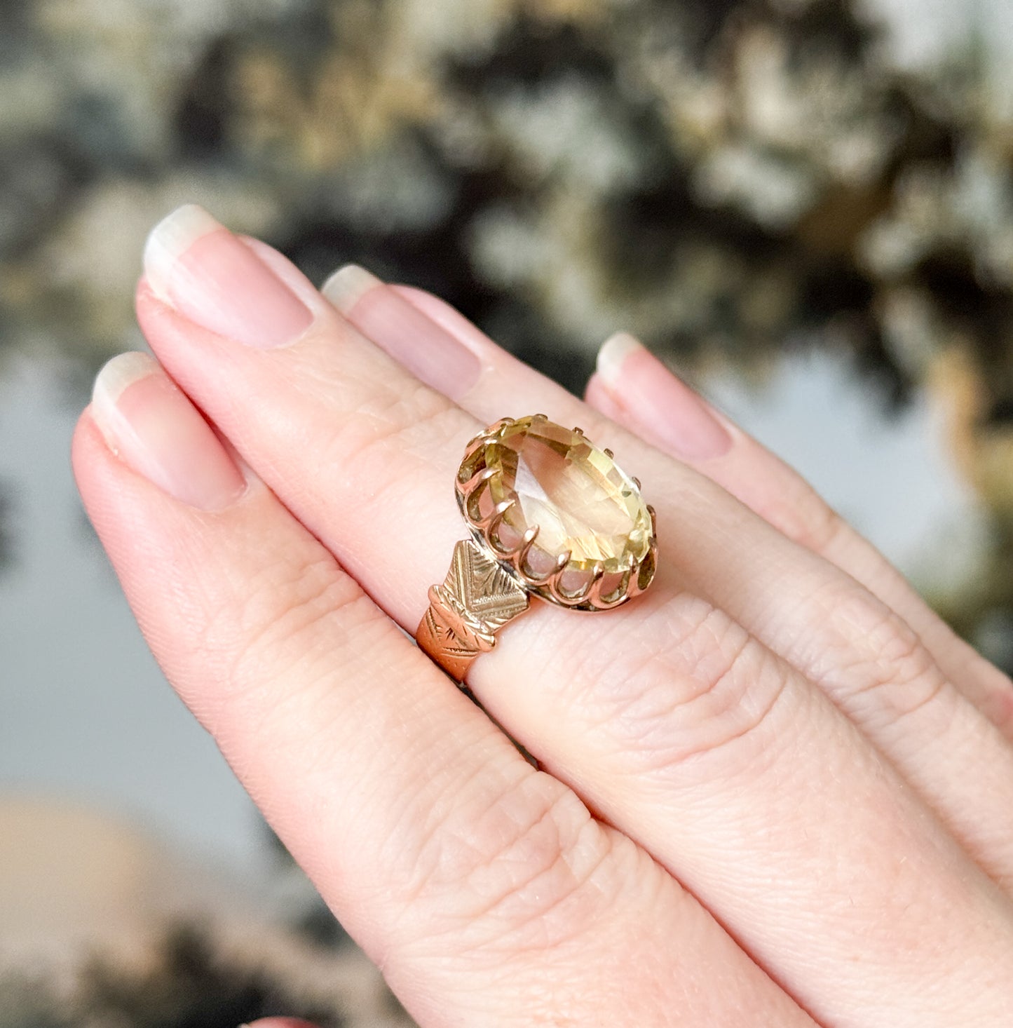 Antique Victorian Citrine Quartz Ring in 10K Rose Gold
