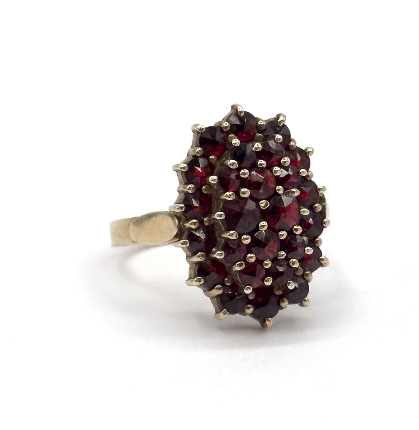 Art Deco Rose Cut Garnet Cluster Ring in 800 Silver