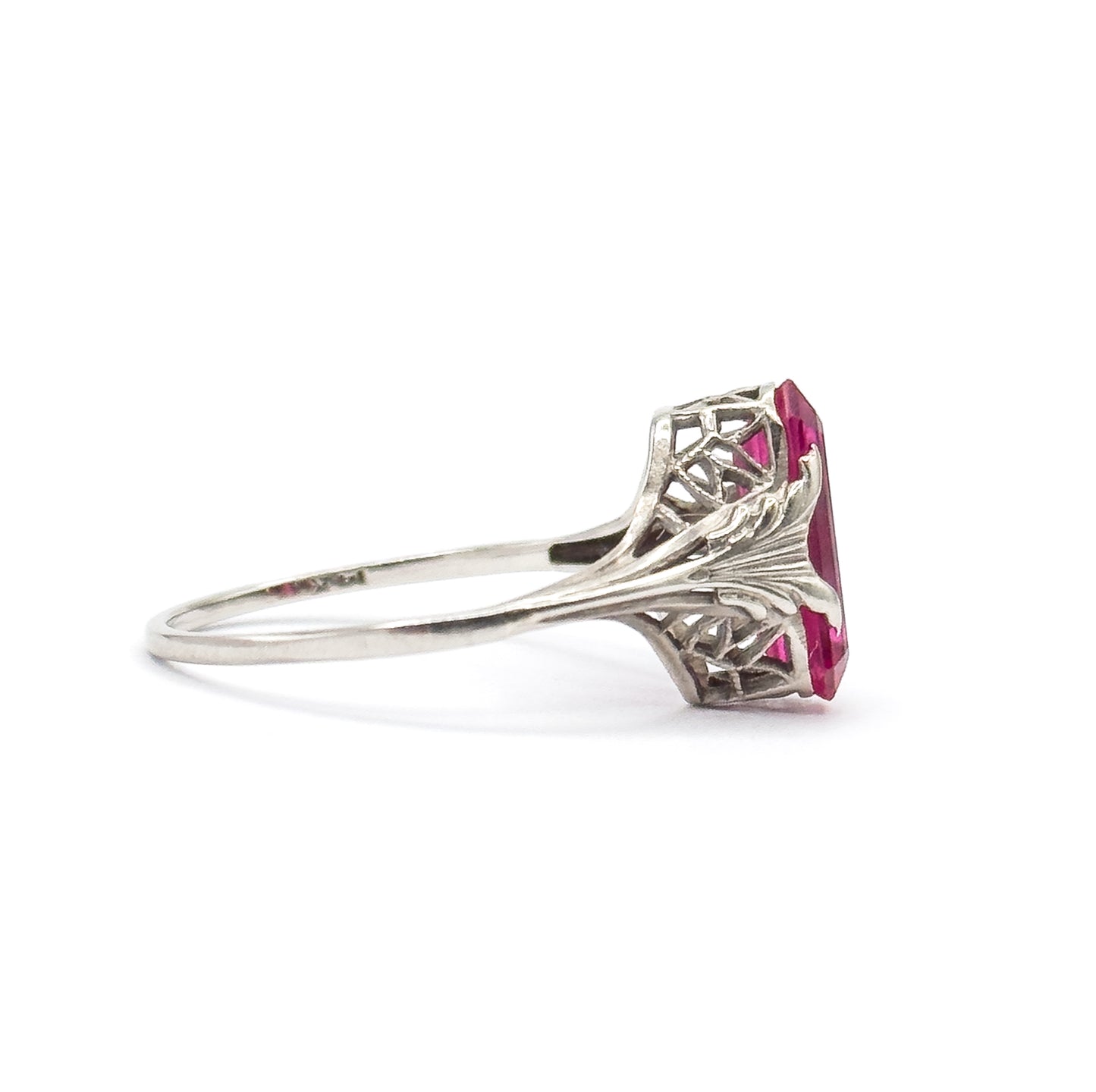 Art Deco Lab-Created Ruby Ring in 14K White Gold