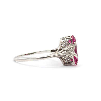 Art Deco Lab-Created Ruby Ring in 14K White Gold