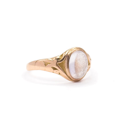 Edwardian Crystal Quartz Cabochon Ring in 10K Yellow Gold - AS IS
