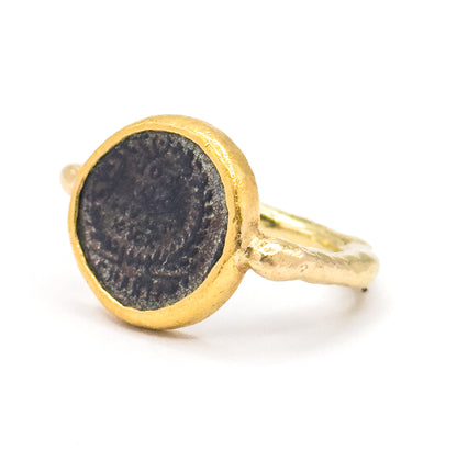 Ancient Roman Coin Ring in Contemporary Mounting in 18K Gold