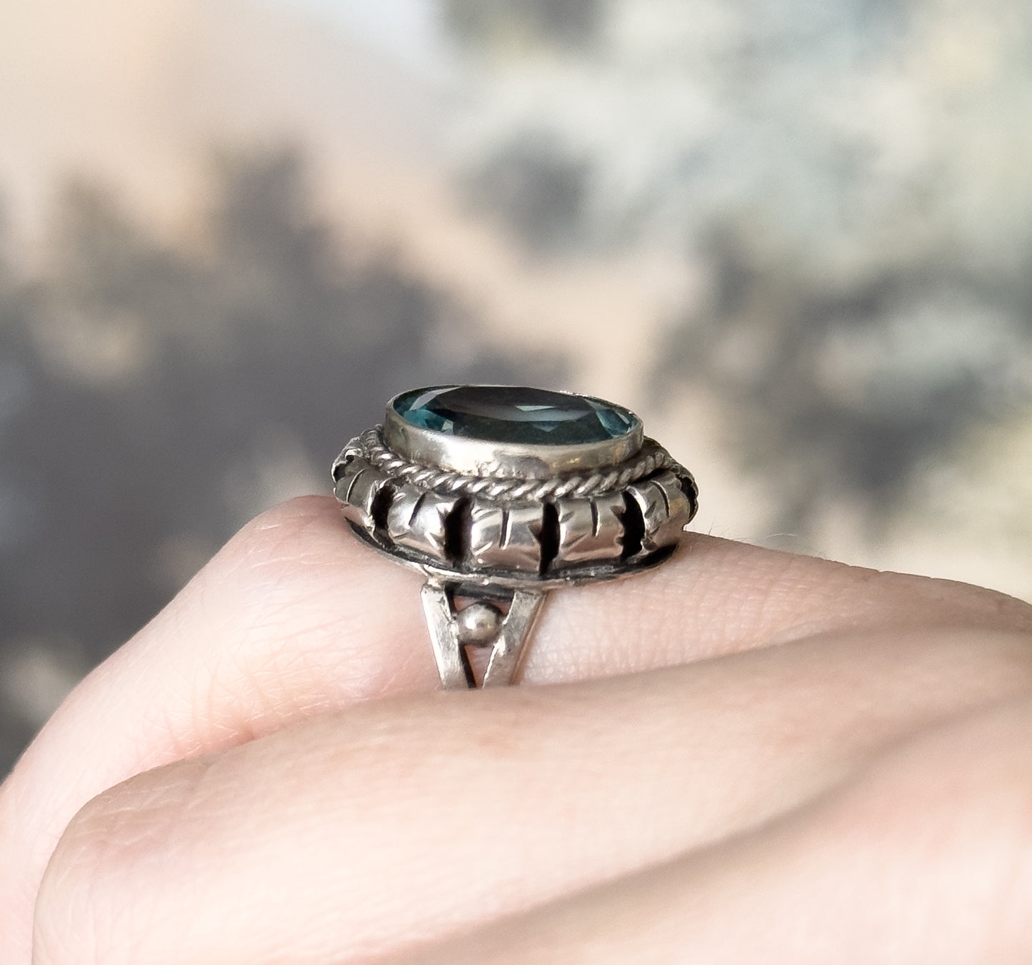 Vintage Blue Paste Handmade Ring in Silver