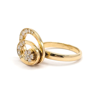 1970s Vintage N. Teufel Diamond Kinetic Spinner Ring in 14K Yellow Gold