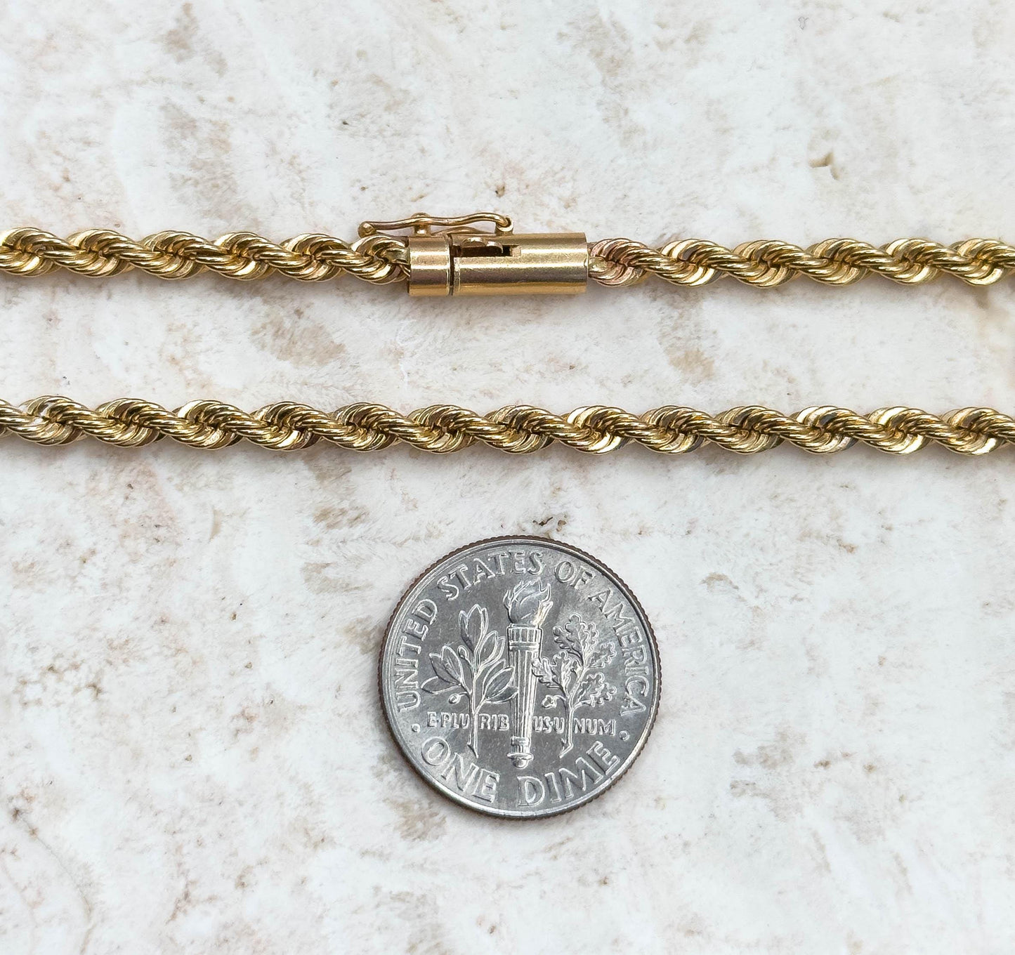 Vintage 28in Long Gold Rope Chain in 14K Solid Yellow 18in 3mm