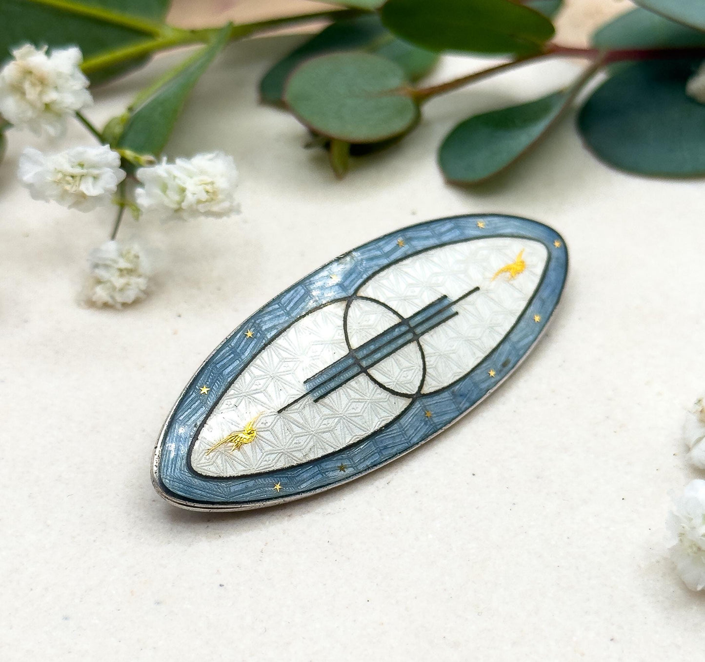 Vintage Watson Cloissone Enamel Brooch in Sterling Silver midcentury enamel brooch